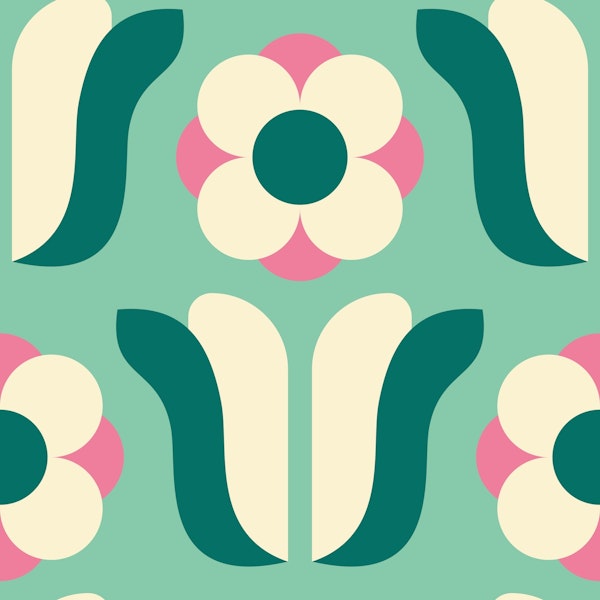 Retro Daisies, green pink / 2837E