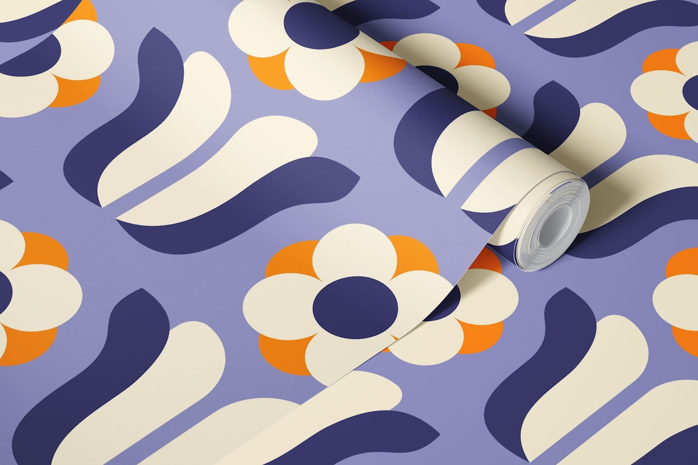 Retro Daisies, purple orange / 2837G wallpaper roll