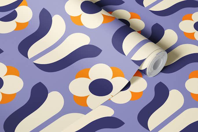 Retro Daisies, purple orange / 2837Gwallpaper roll
