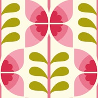 Retro butterfly flowers, pink green / 2856A wallpaper