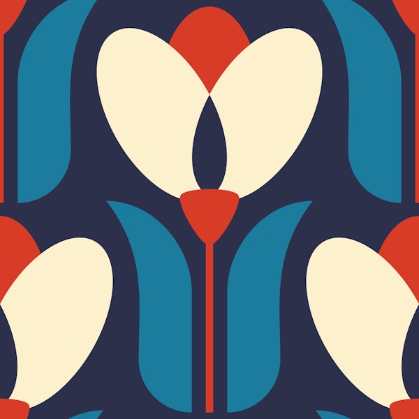 Retro tulips, blue / 2862B