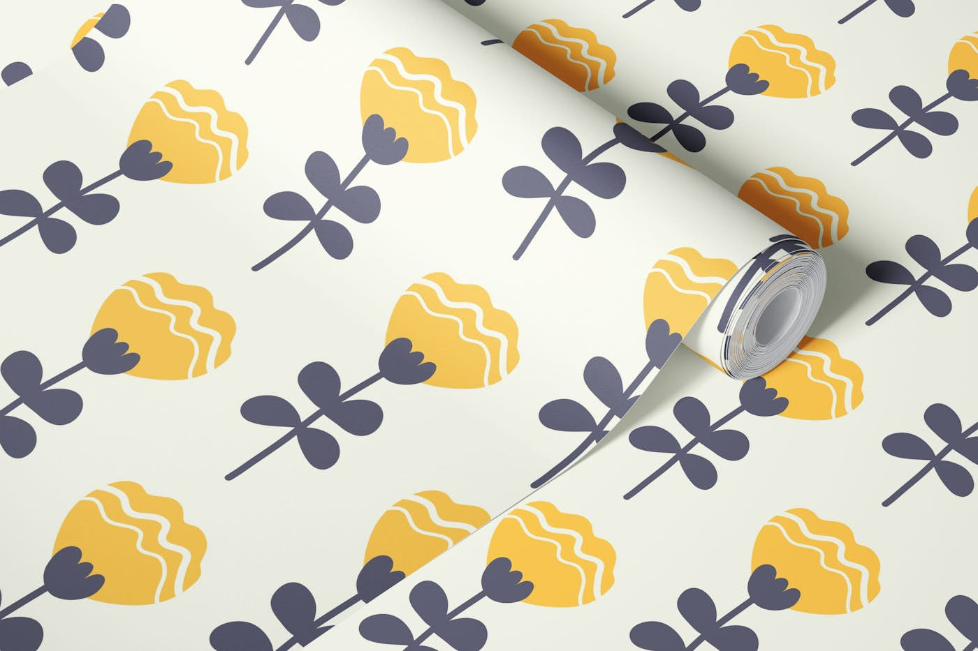 Hand drawn yellow flowers / 2865E wallpaper roll