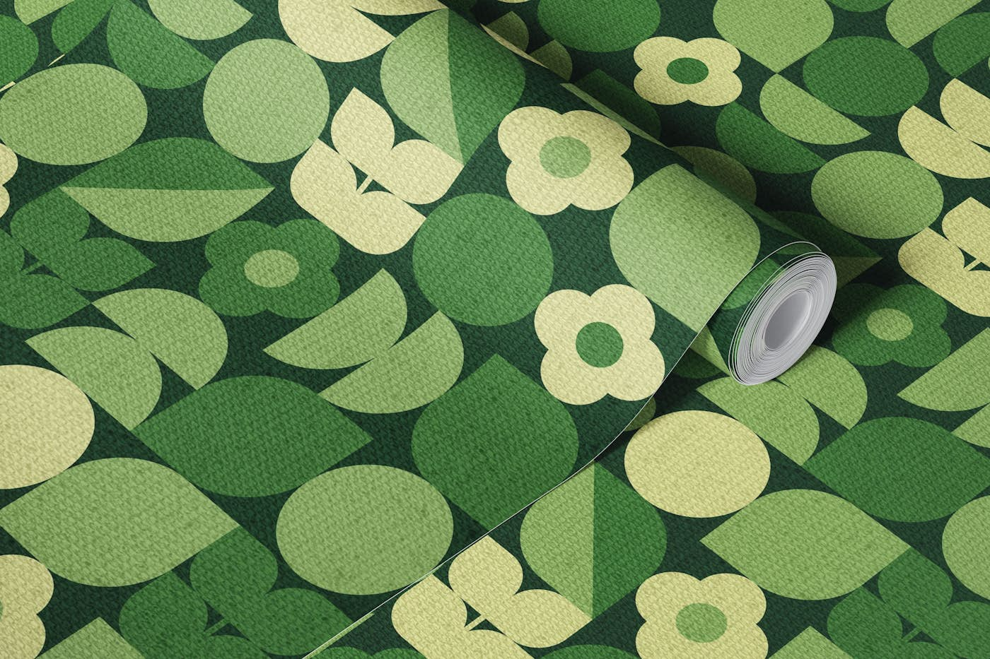 Geo Bauhaus Green Floral Shapes wallpaper roll