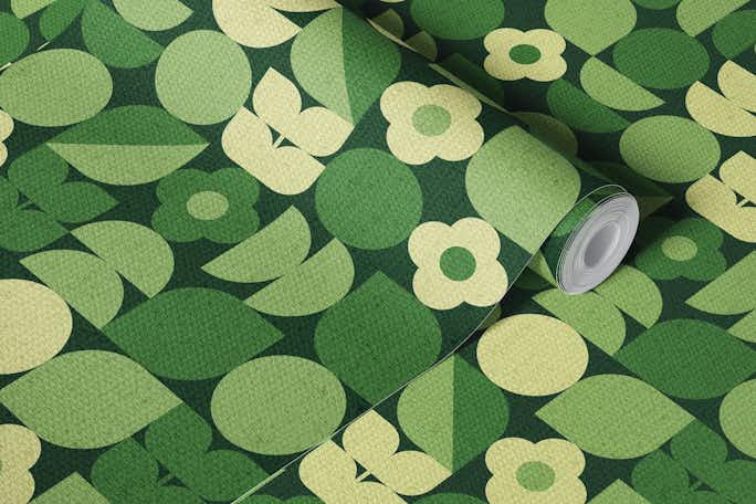 Geo Bauhaus Green Floral Shapeswallpaper roll