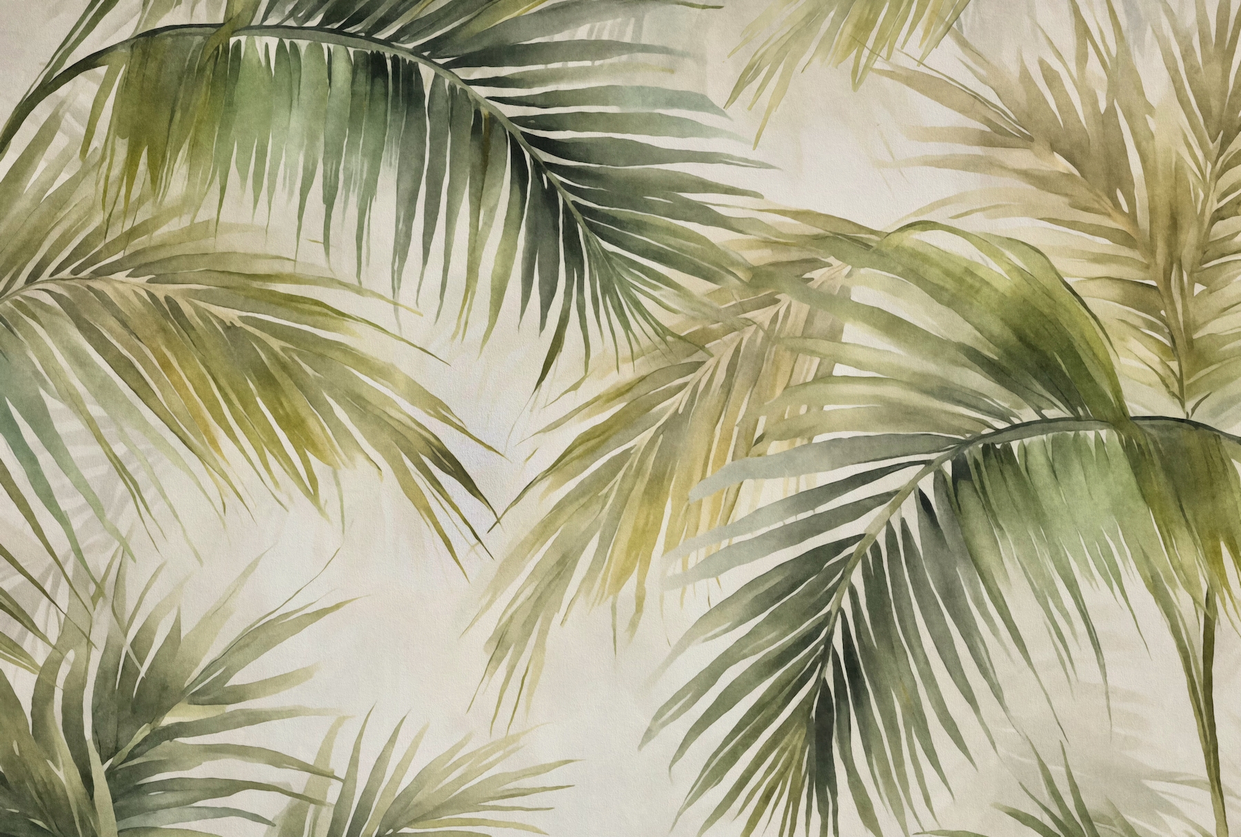 Tropical Island Palm Leaves Watercolor Green wallpaper - Free shipping ...