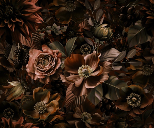 Opulent Baroque Flowers Brown