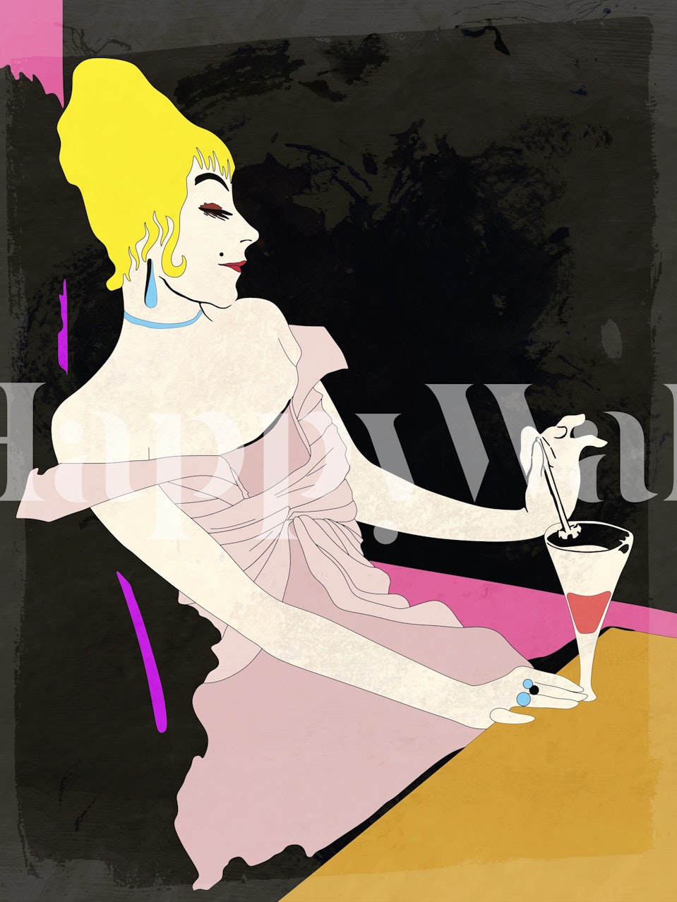 Elegant wallpaper featuring a woman with a cocktail