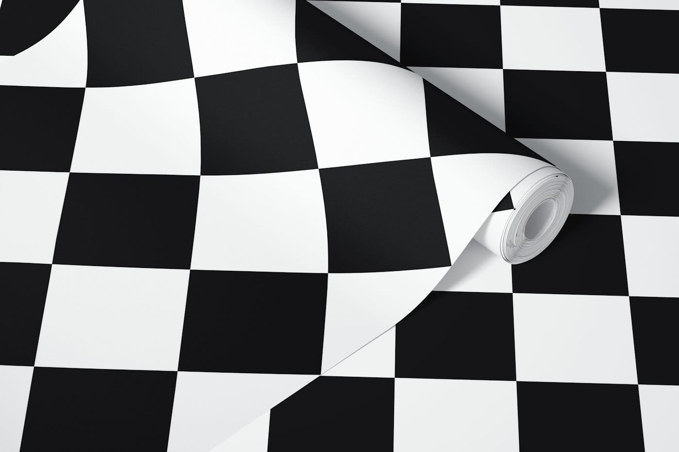 Diagonal Checkerboard Large - Black and White wallpaper roll