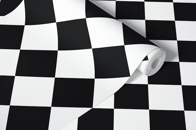 Diagonal Checkerboard Large - Black and Whitewallpaper roll