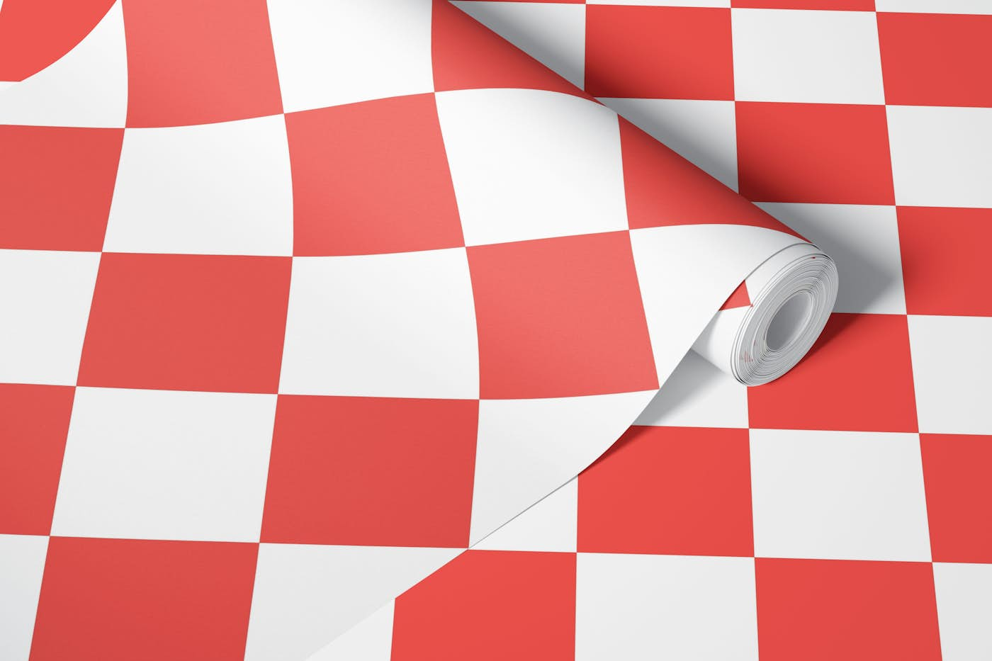 Diagonal Checkerboard Large - Soft Red White wallpaper roll