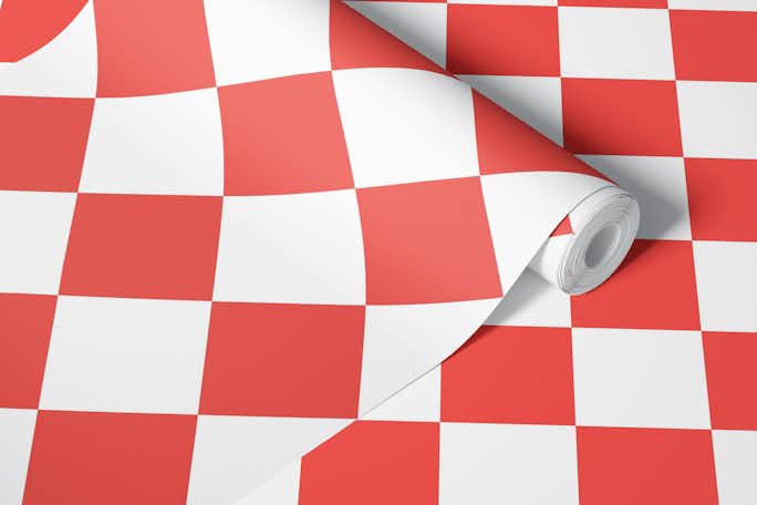Diagonal Checkerboard Large - Soft Red Whitewallpaper roll