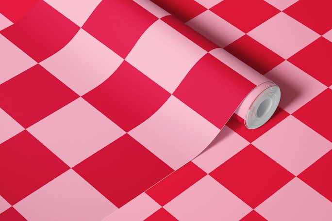 Checkerboard Large - Pink / Redwallpaper roll