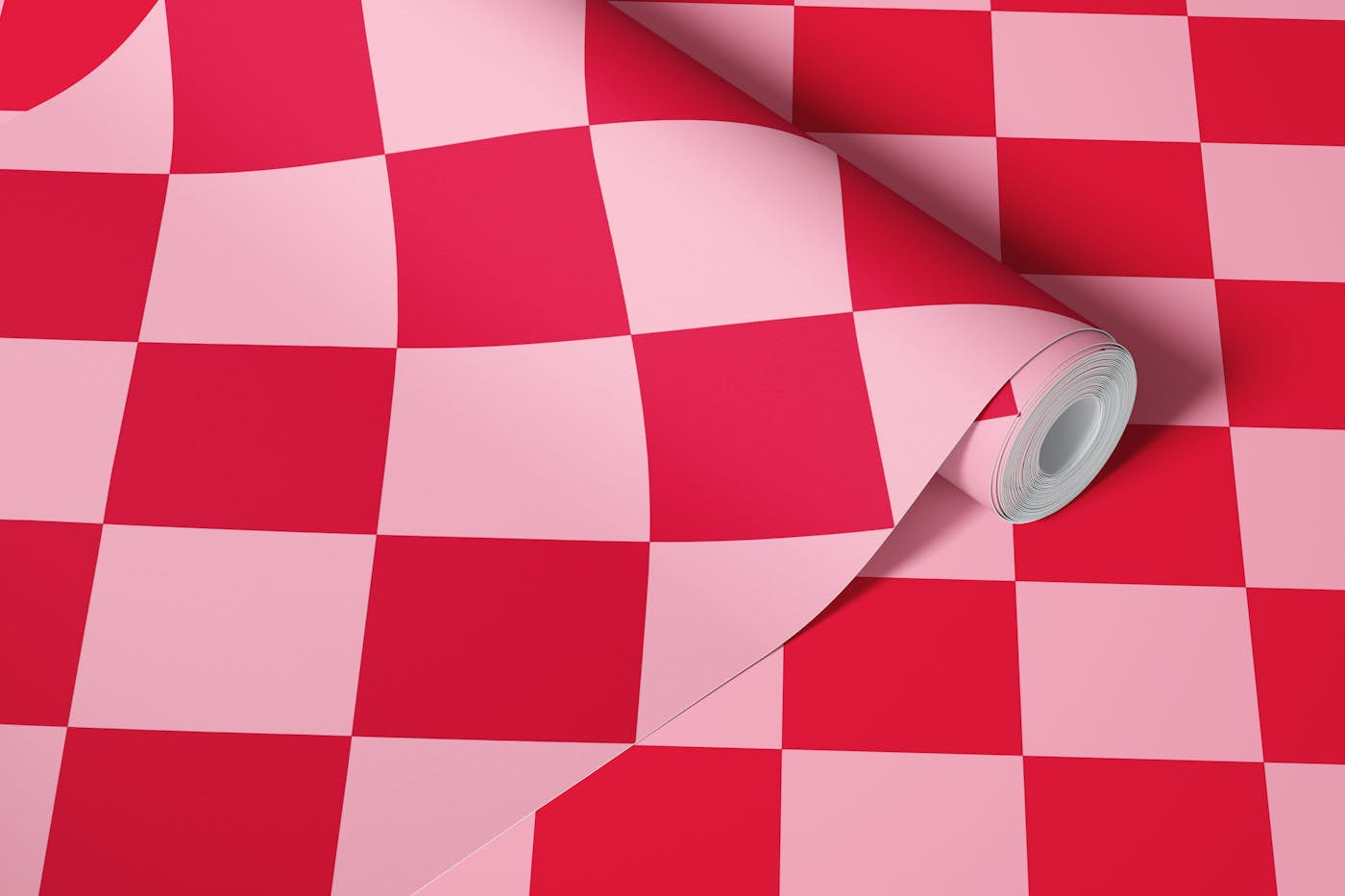 Diagonal Checkerboard Large - Pink / Red wallpaper roll