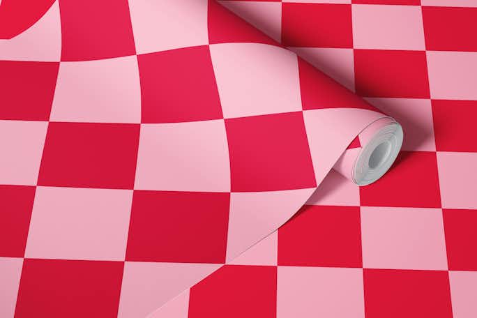 Diagonal Checkerboard Large - Pink / Redwallpaper roll
