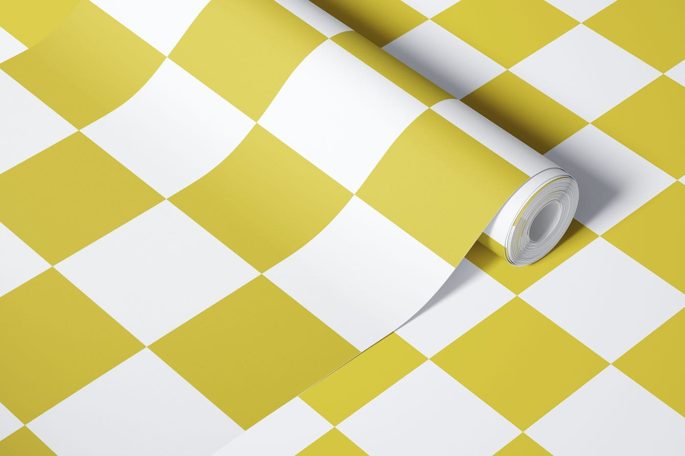 Checkerboard Large - Yellow and White wallpaper roll