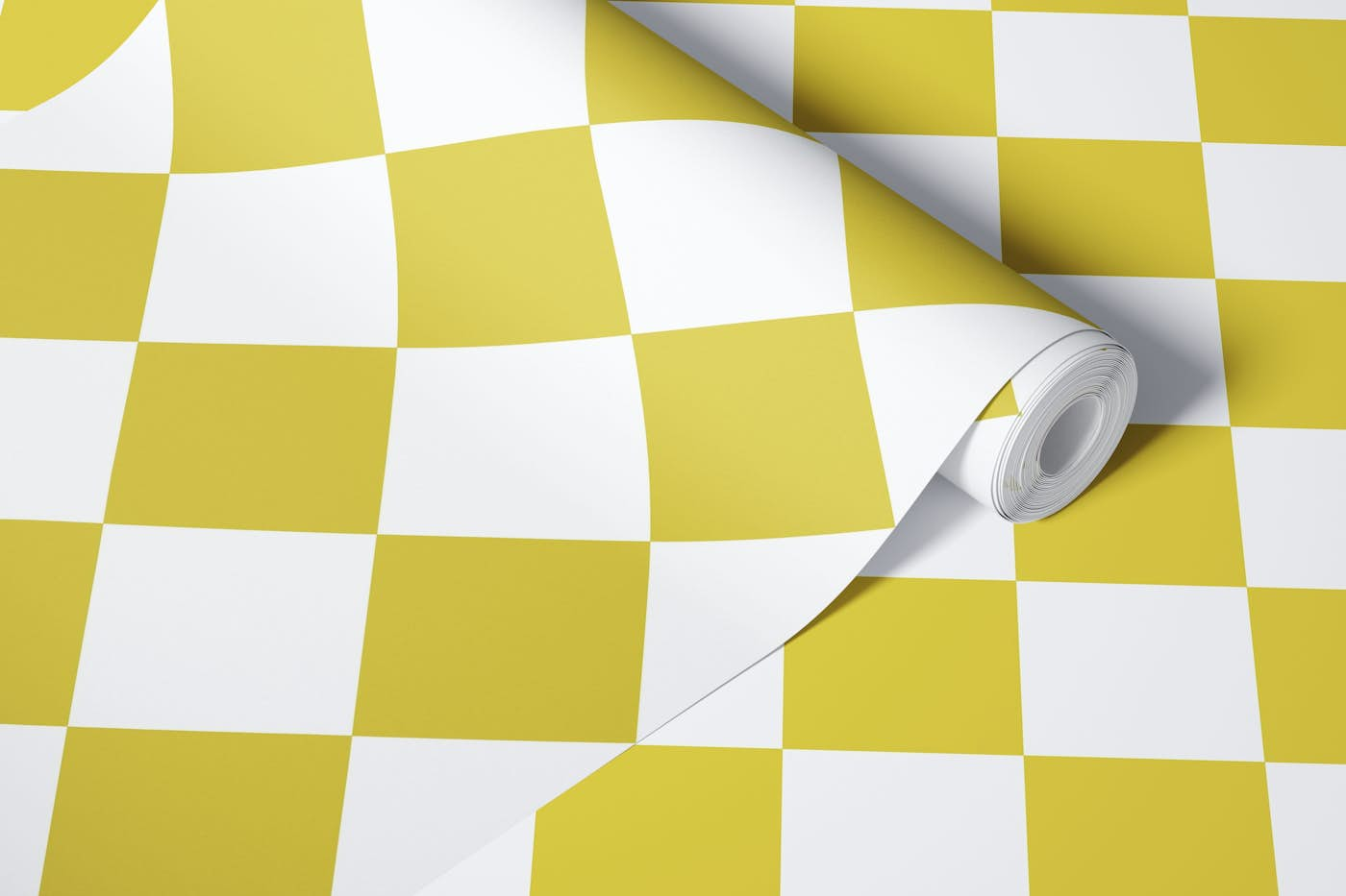 Diagonal Checkerboard Large - Yellow White wallpaper roll