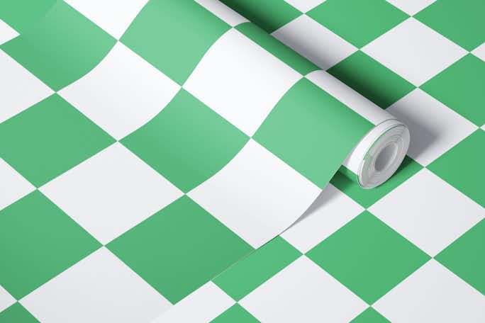 Checkerboard Large - MintGreen Whitewallpaper roll