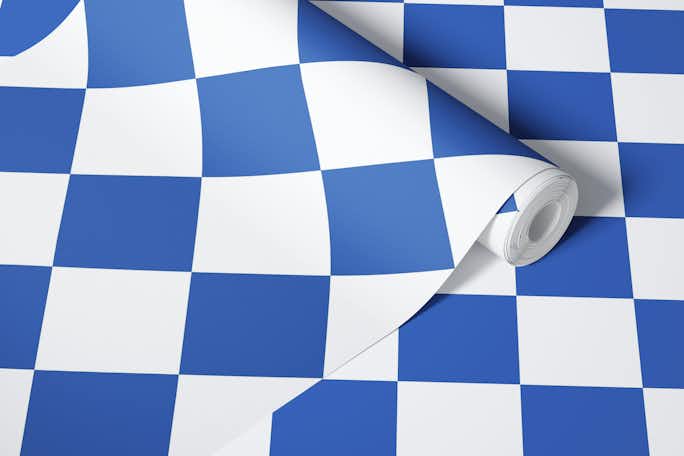 Diagonal Checkerboard Large - Blue Whitewallpaper roll