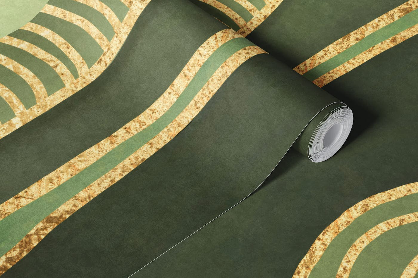 Shapes Mid Century Art Green Gold wallpaper roll