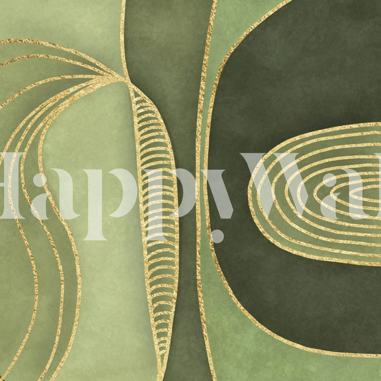 Vægmaleri med moderne former fra midten af århundredet i grøn og guld