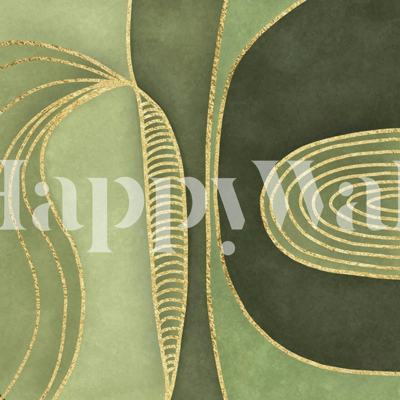 Fotomural de formas modernas de mediados de siglo en verde y dorado