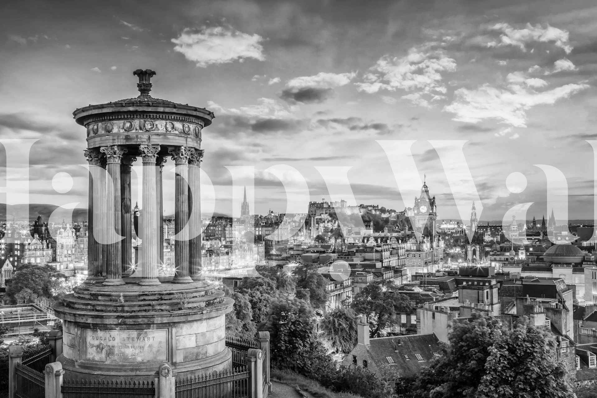 Monochrome Skyline von Edinburgh mit historischer Architektur und Abendskyline