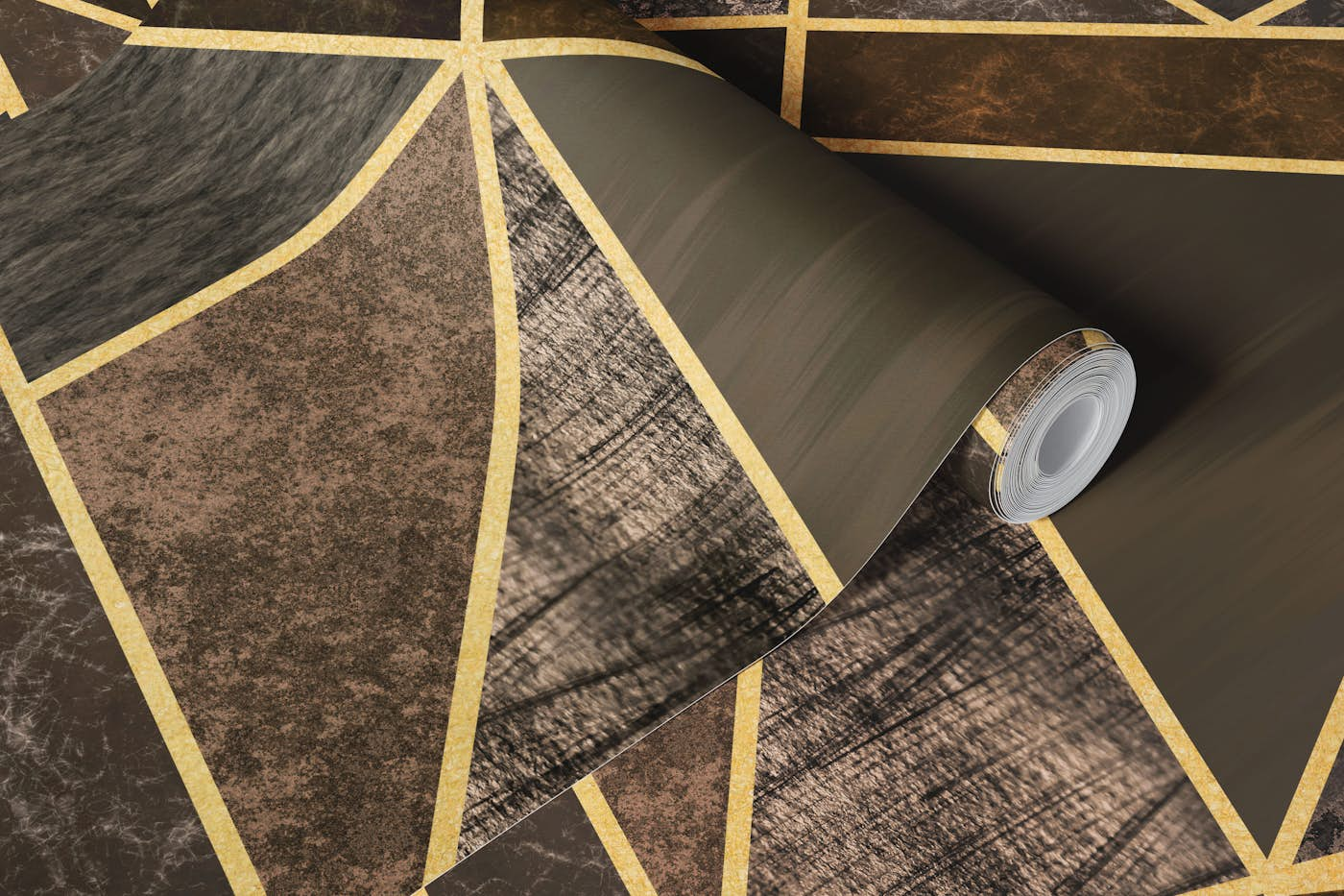 Luxurious Geometry Textured Mosaic Brown Gold wallpaper roll