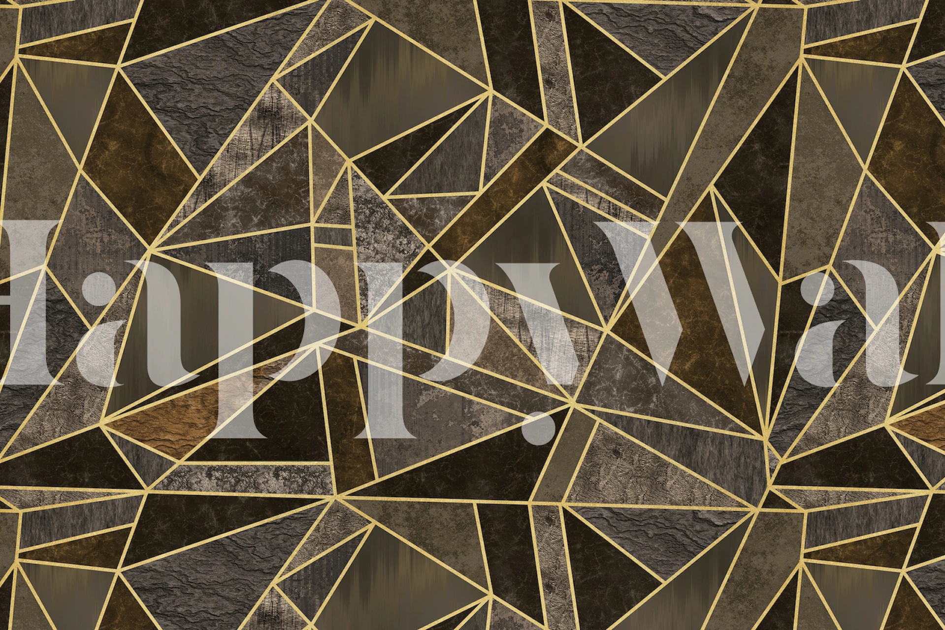 Luksuriøst veggmaleri med geometrisk mosaikkmønster i brunt og gull