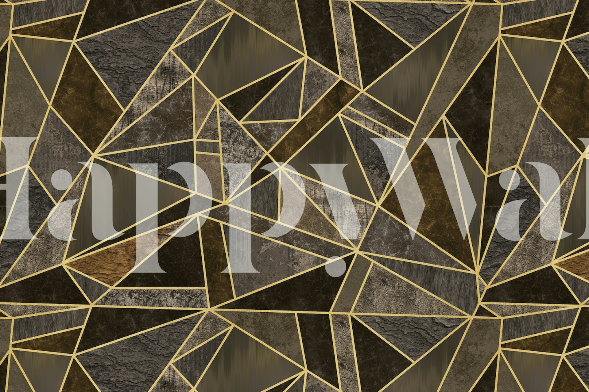 Luxusní fototapeta s geometrickým mozaikovým vzorem v hnědé a zlaté barvě