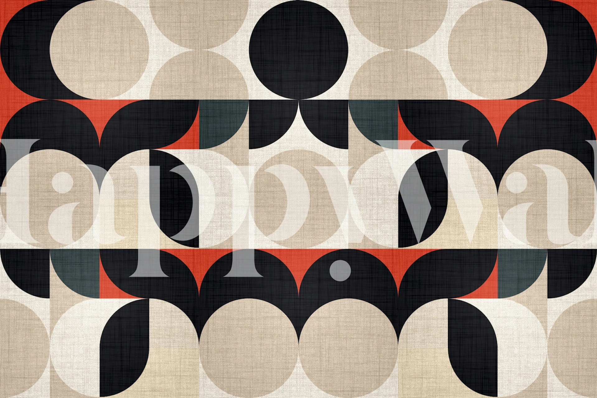 Moderne muurschildering uit het midden van de eeuw met geometrische vormen in gedempte tinten