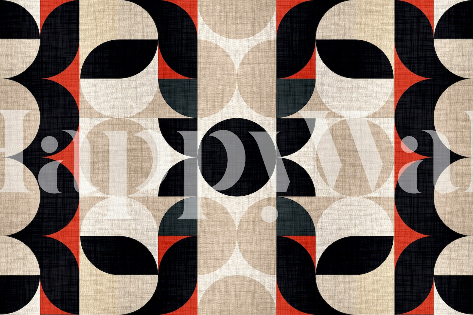 Τοιχογραφία τοίχου Mid-Century Modern Bauhaus Fabric με γεωμετρικά σχήματα και γήινους τόνους.