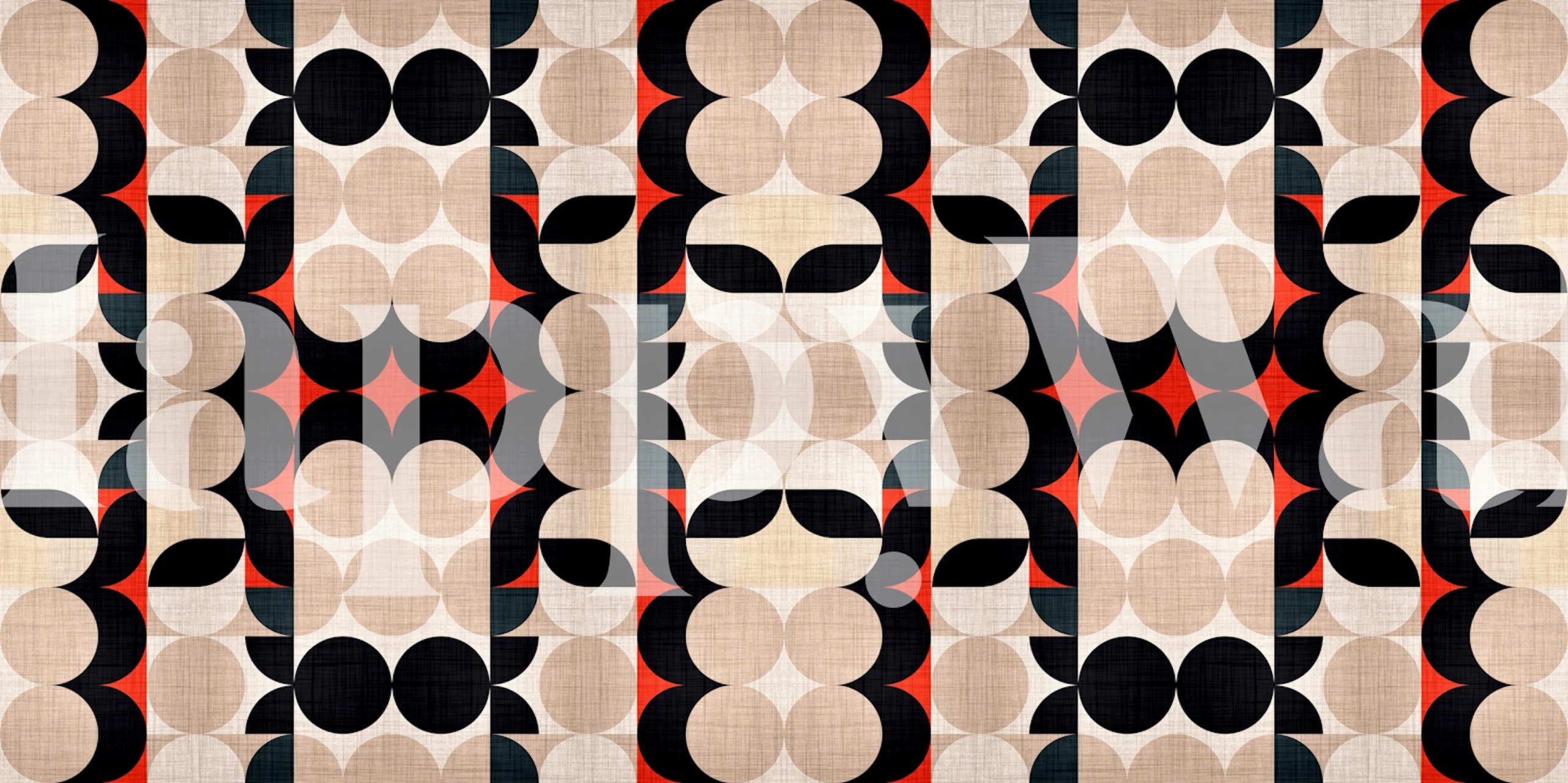Motif géométrique avec cercles et formes en noir, beige et rouge wallpaper