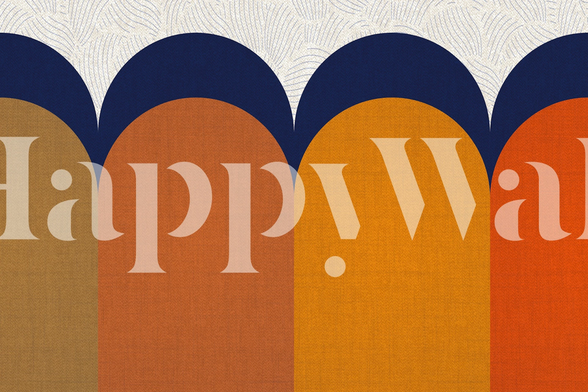 Geometric design with arch shapes in orange, navy, and brown tones, Art Deco wallpaper