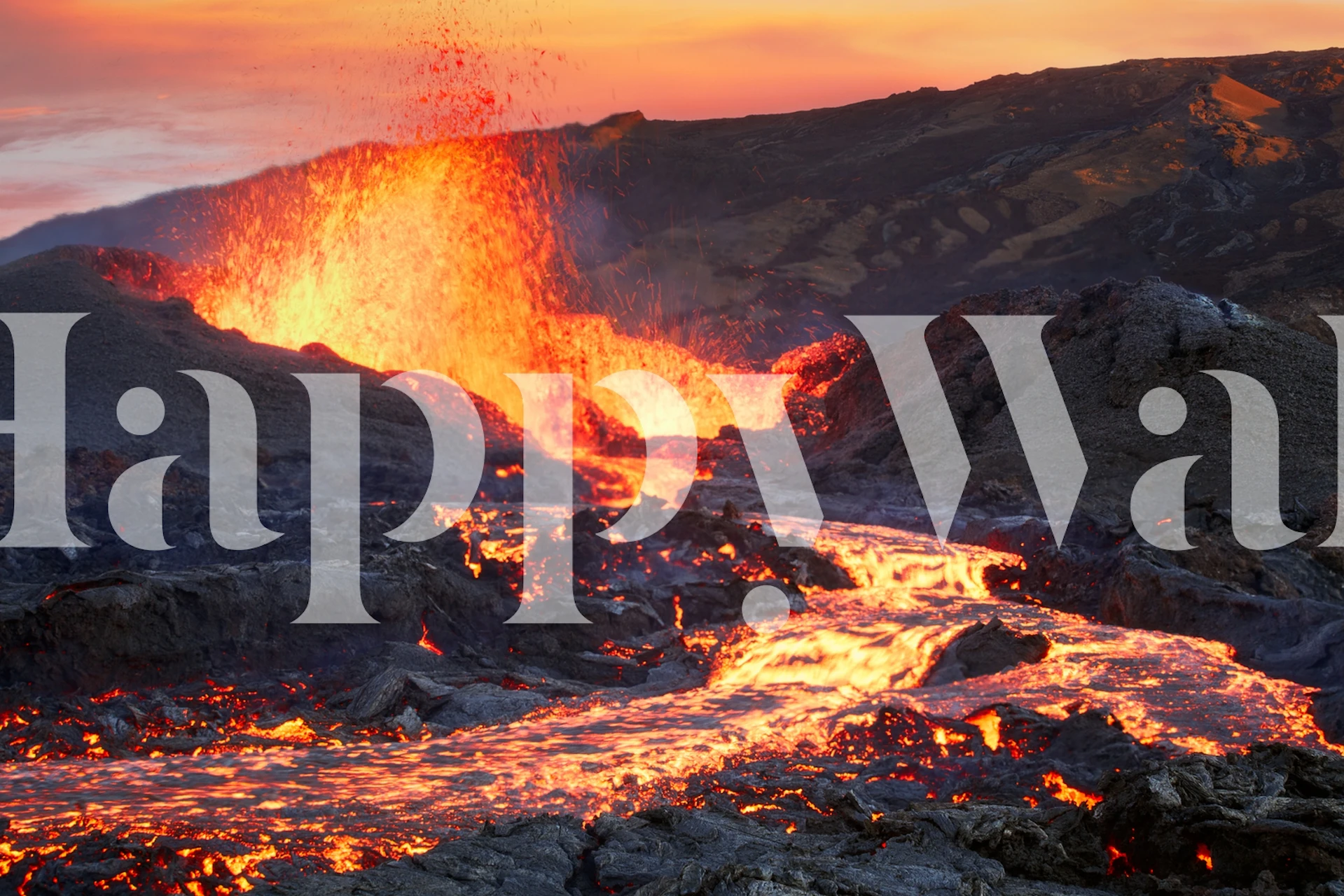 La Fournaise Volcano Tapete in einem Raum