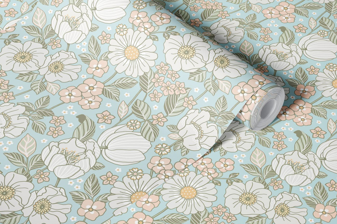 Garden Bloom Soft Blue - Medium wallpaper roll