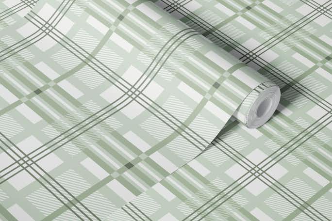 Mondrian Check Plaid - Sage Greenwallpaper roll