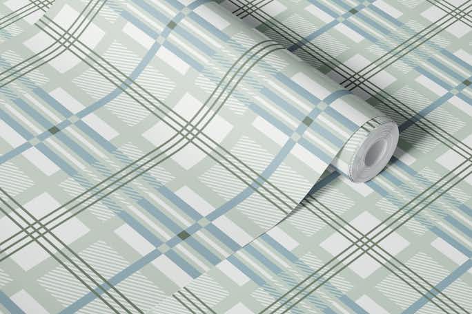 Mondrian Check Plaid - Sage/Bluewallpaper roll