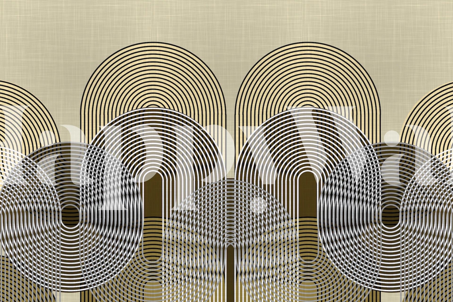 Geometric arch pattern in gold and black tones wallpaper