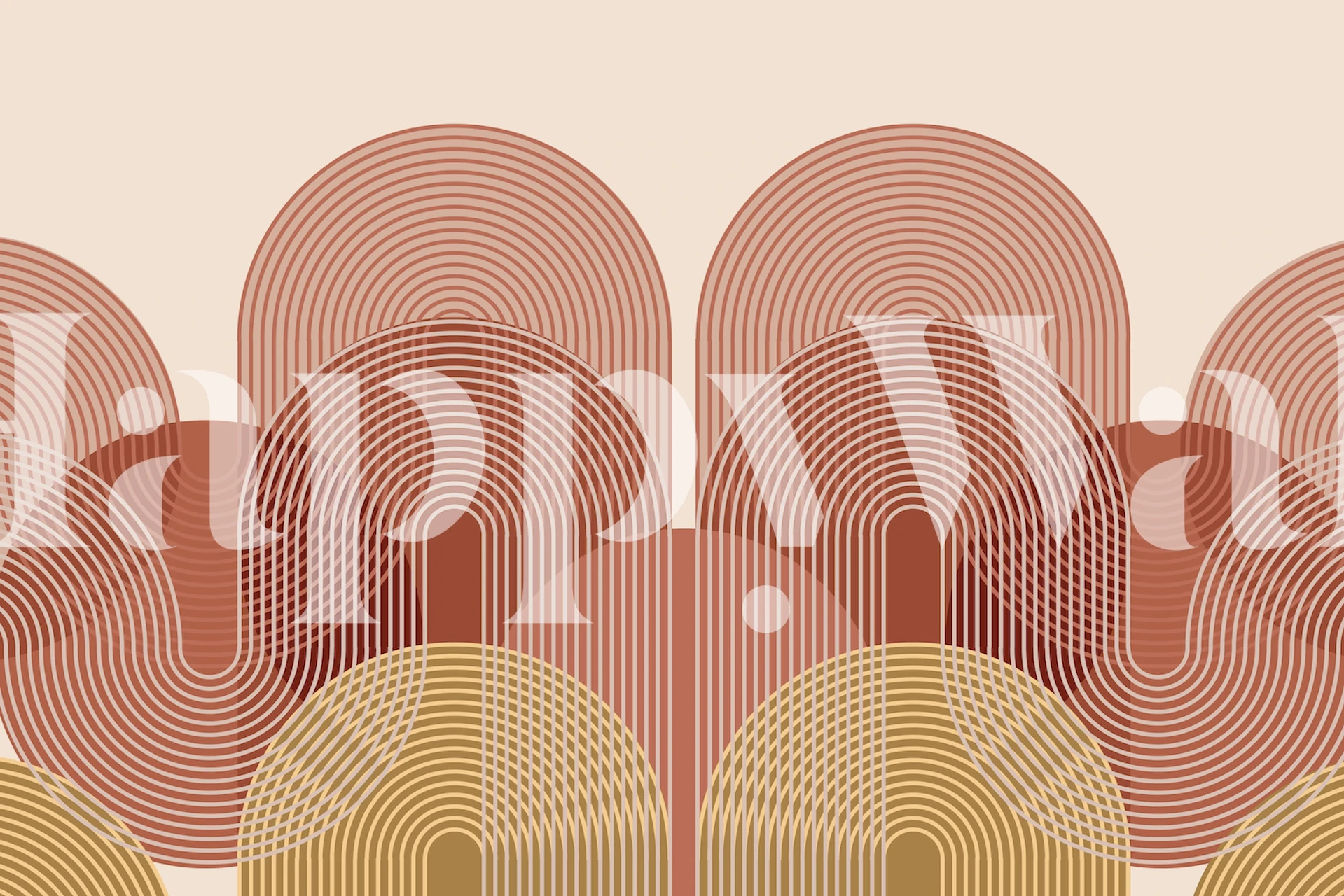 Fototapeta s abstraktními oblouky a kruhovými čarami v teplých tónech