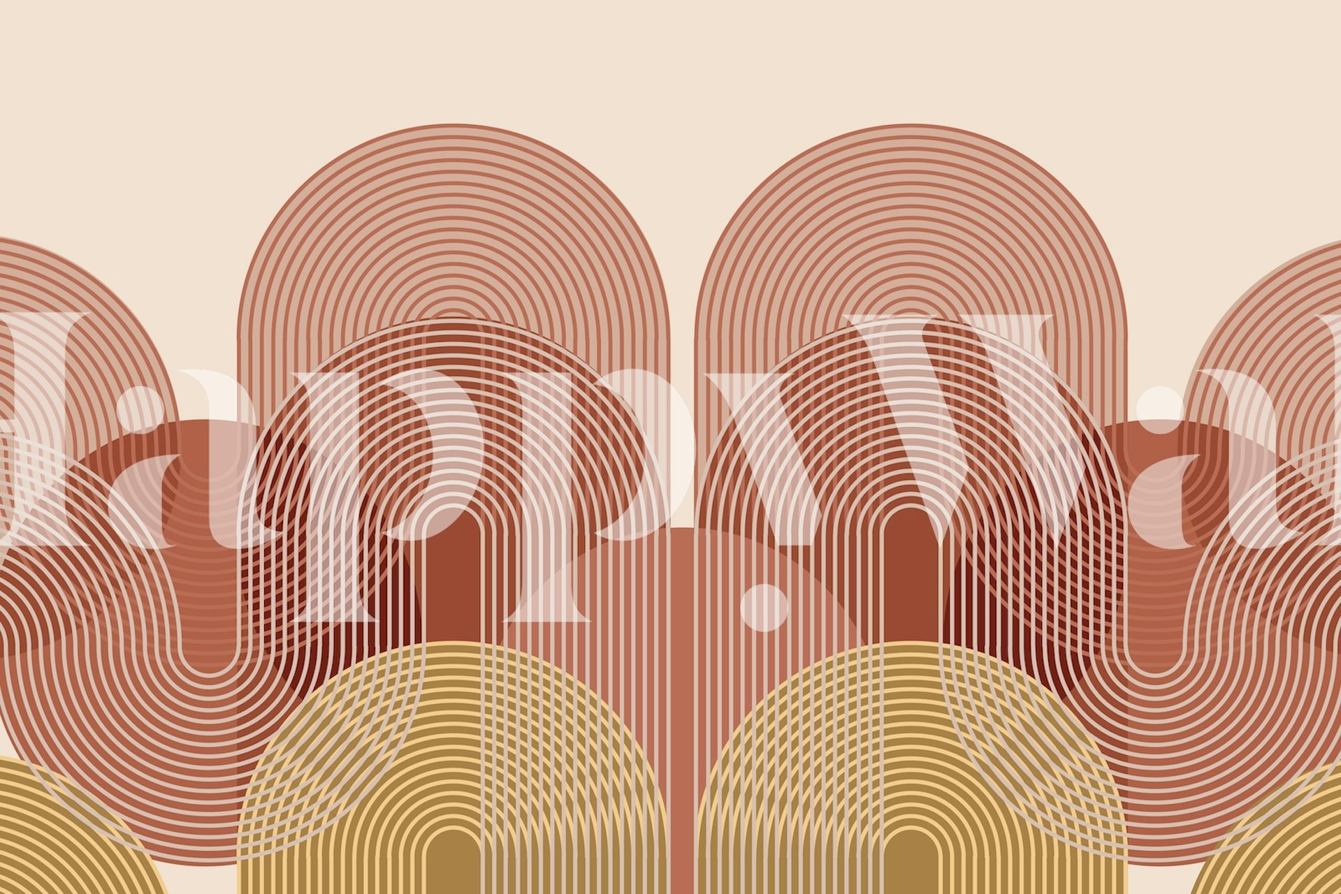 Warm-toned abstract arches and circle line art wall mural