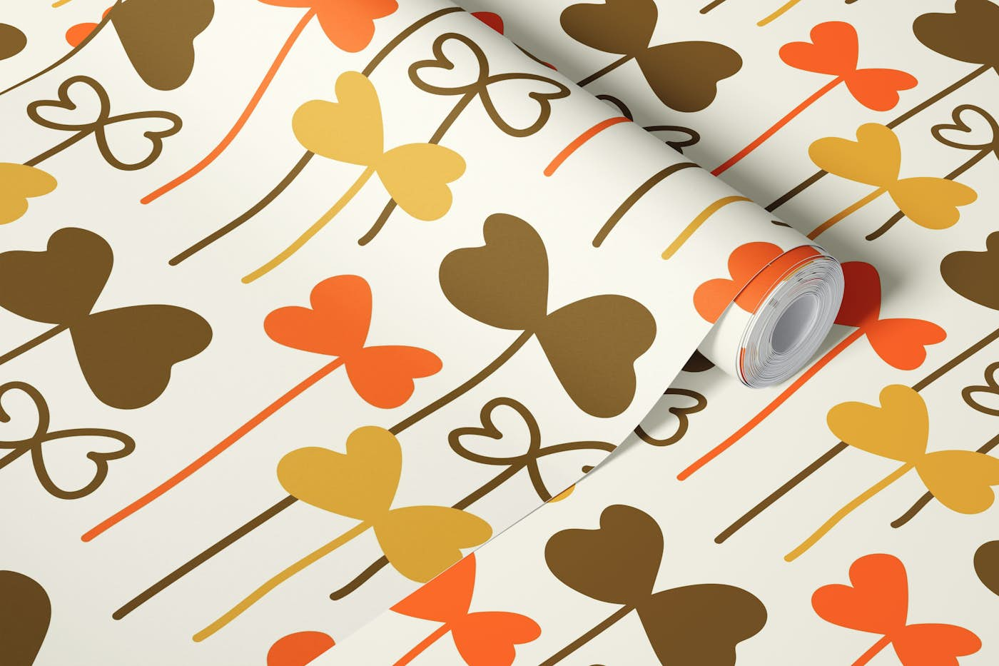 Hand drawn clover leaves, brown (2866C) wallpaper roll