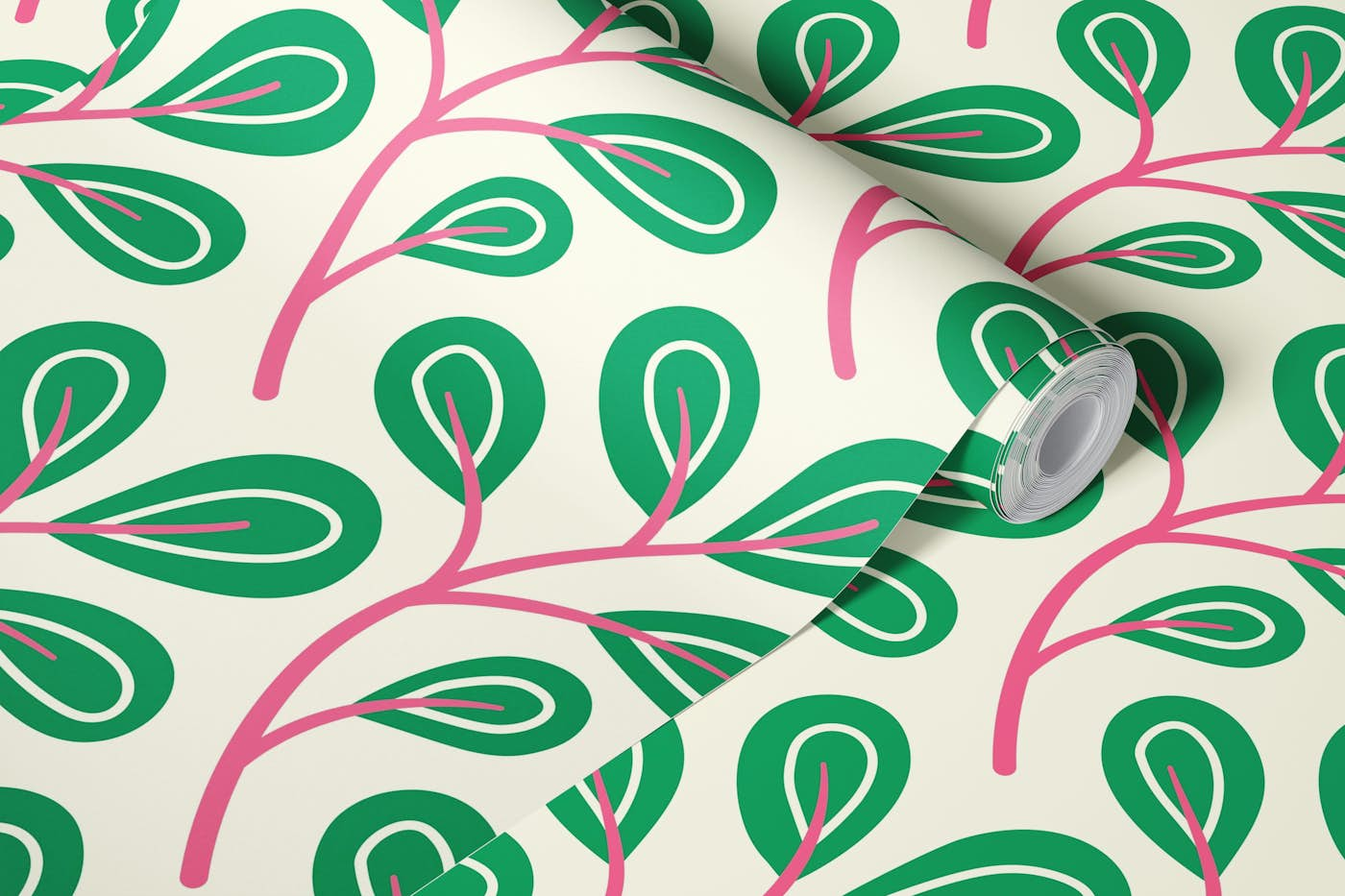 Leaves pattern, hand drawn, green (2868A) wallpaper roll