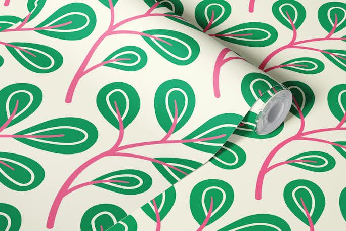 Leaves pattern, hand drawn, green (2868A)wallpaper roll