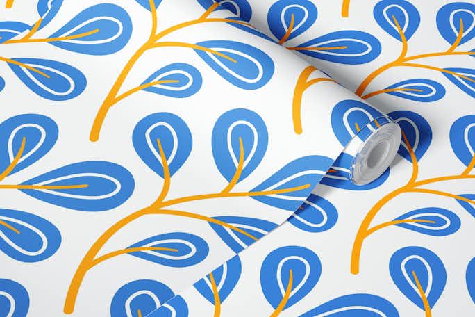 Leaves pattern, hand drawn, blue (2868B)wallpaper roll