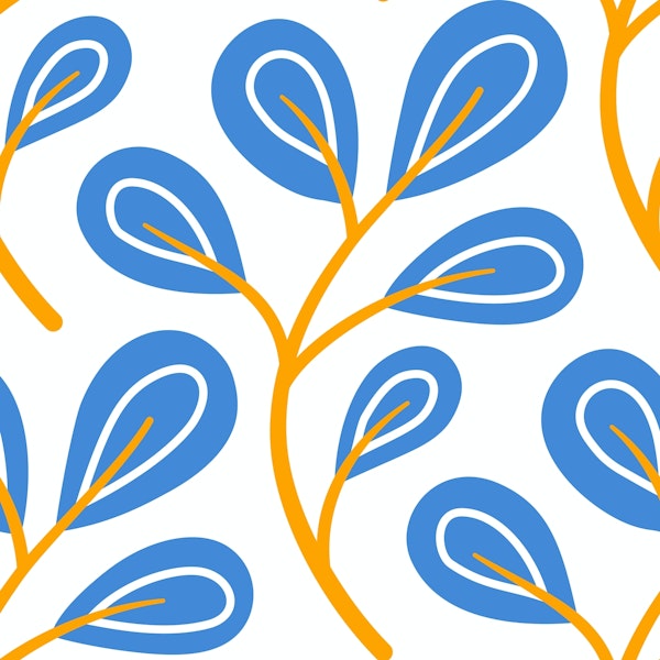 Leaves pattern, hand drawn, blue (2868B)