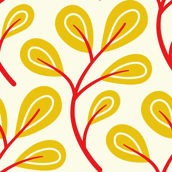 Leaves pattern, hand drawn, yellow (2868D)