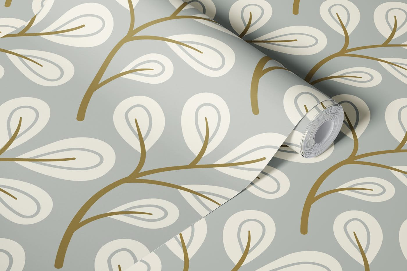 Leaves pattern, hand drawn, grey (2868E) wallpaper roll