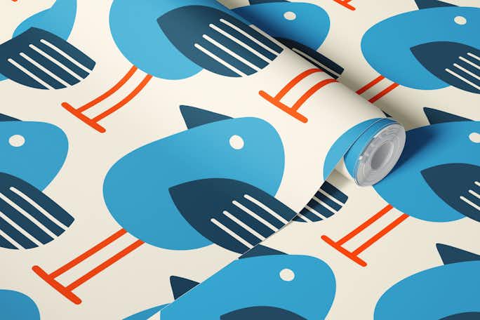 Funny birds, blue (2869B)wallpaper roll
