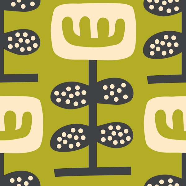 Abstract scandi flowers, sage green (2870E)