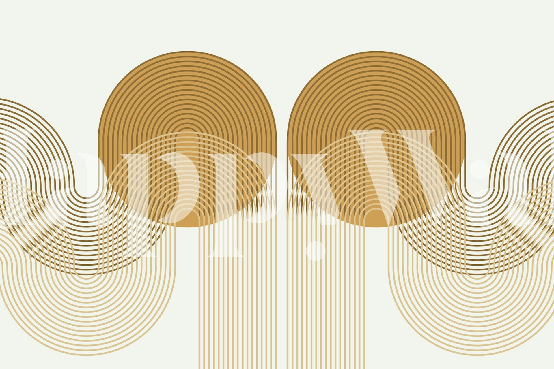 Geometric line curves in warm gold and beige tones wallpaper